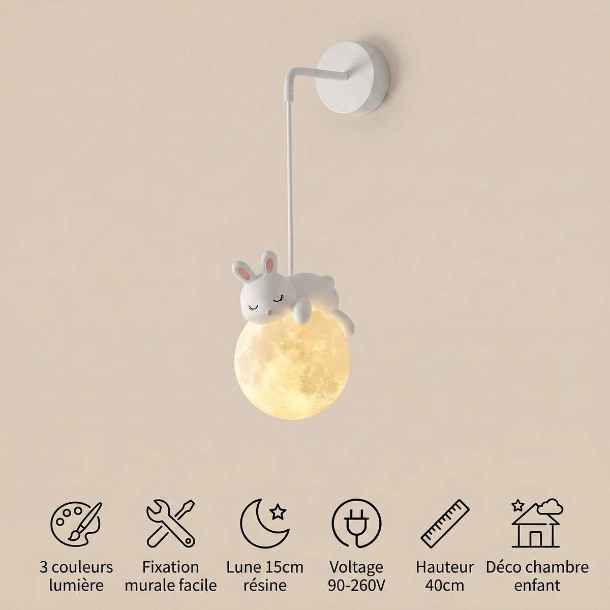 Veilleuse applique murale lapin LED Les Petites Loupiotes