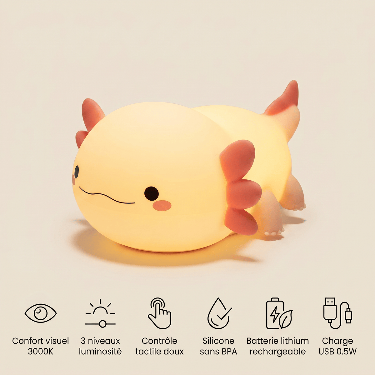Veilleuse Axolotl enfant rechargeable Les Petites Loupiotes