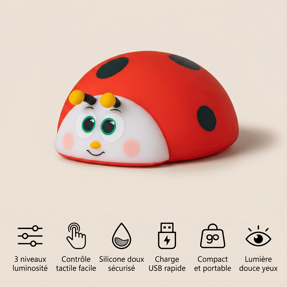 Veilleuse bébé coccinelle rechargeable LED Les Petites Loupiotes