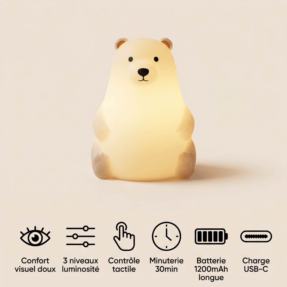Veilleuse bébé ours polaire rechargeable LED Les Petites Loupiotes