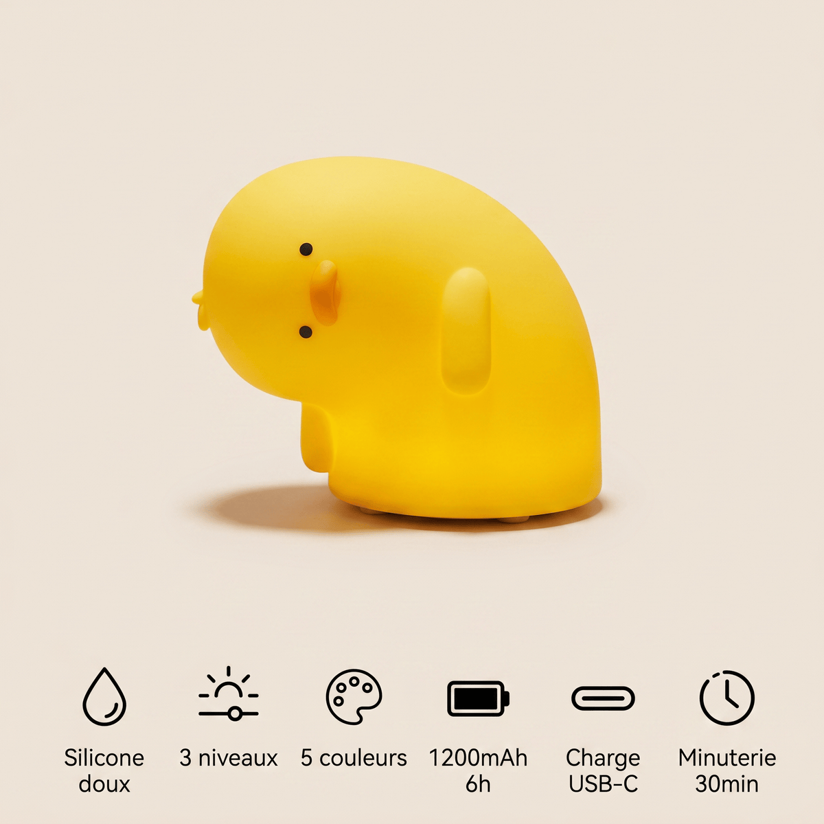 Veilleuse canard jaune rechargeable LED Les Petites Loupiotes