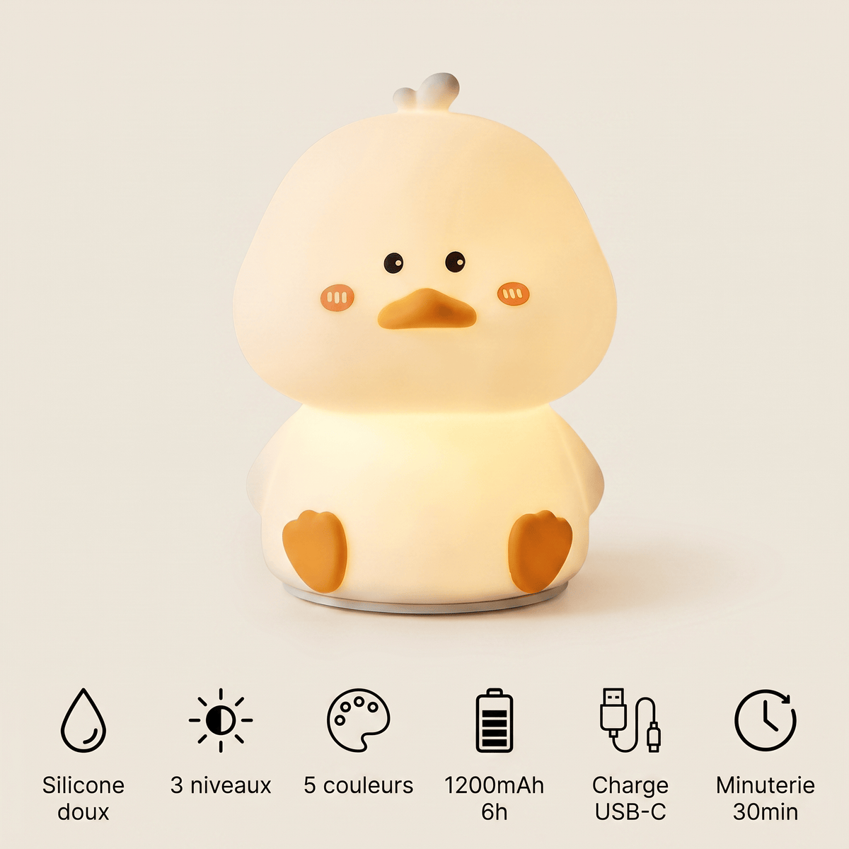 Veilleuse canard silicone rechargeable LED Les Petites Loupiotes