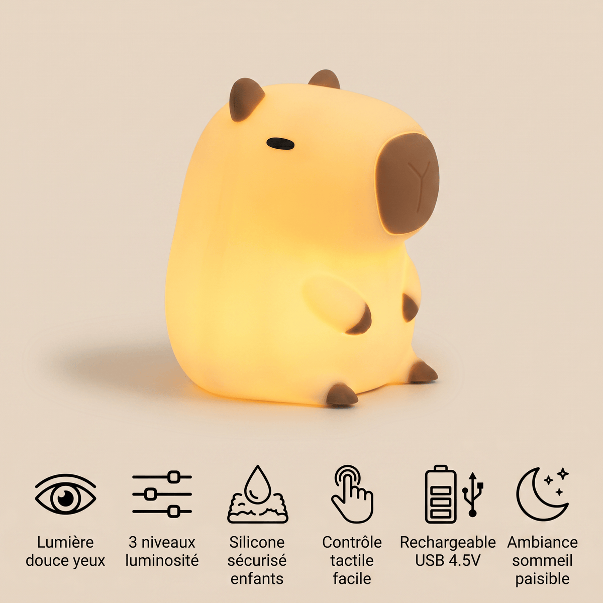 Veilleuse capybara bébé rechargeable LED Les Petites Loupiotes