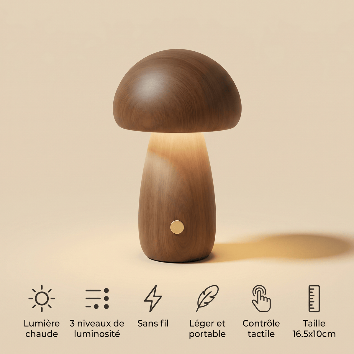 Veilleuse champignon bois rechargeable LED Les Petites Loupiotes