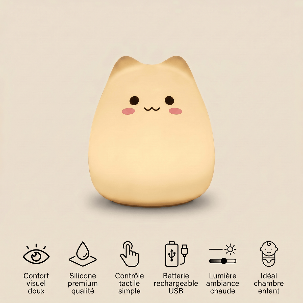 Veilleuse chat chambre bébé rechargeable LED Les Petites Loupiotes