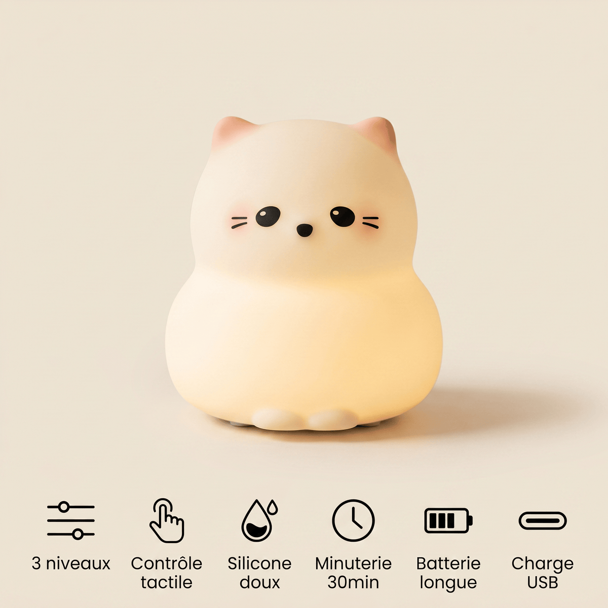 Veilleuse chat rechargeable LED Les Petites Loupiotes