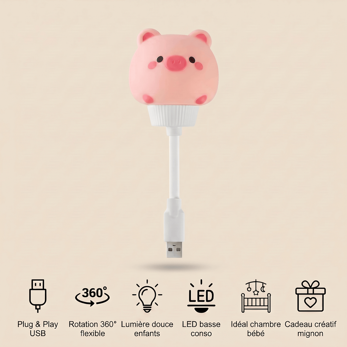 Veilleuse cochon USB rechargeable LED Les Petites Loupiotes