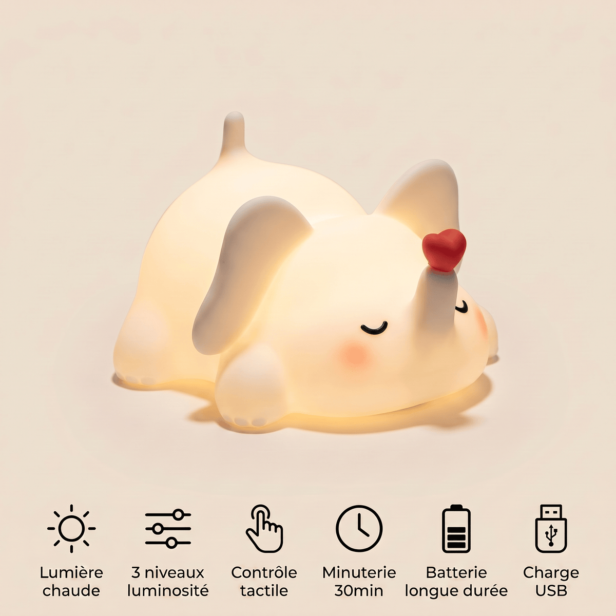 Veilleuse éléphant pour bébé rechargeable LED Les Petites Loupiotes