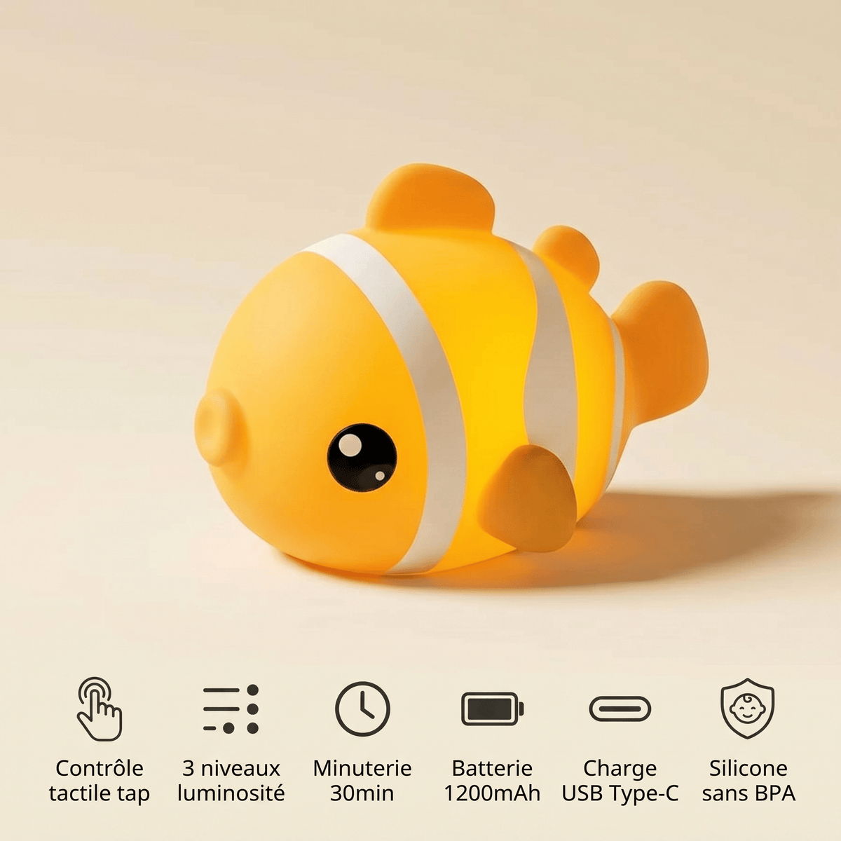 Veilleuse enfant poisson fluo rechargeable LED Les Petites Loupiotes