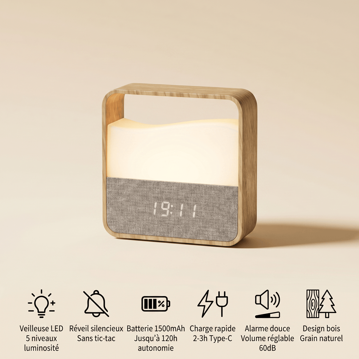 Veilleuse horloge digitale rechargeable LED Les Petites Loupiotes