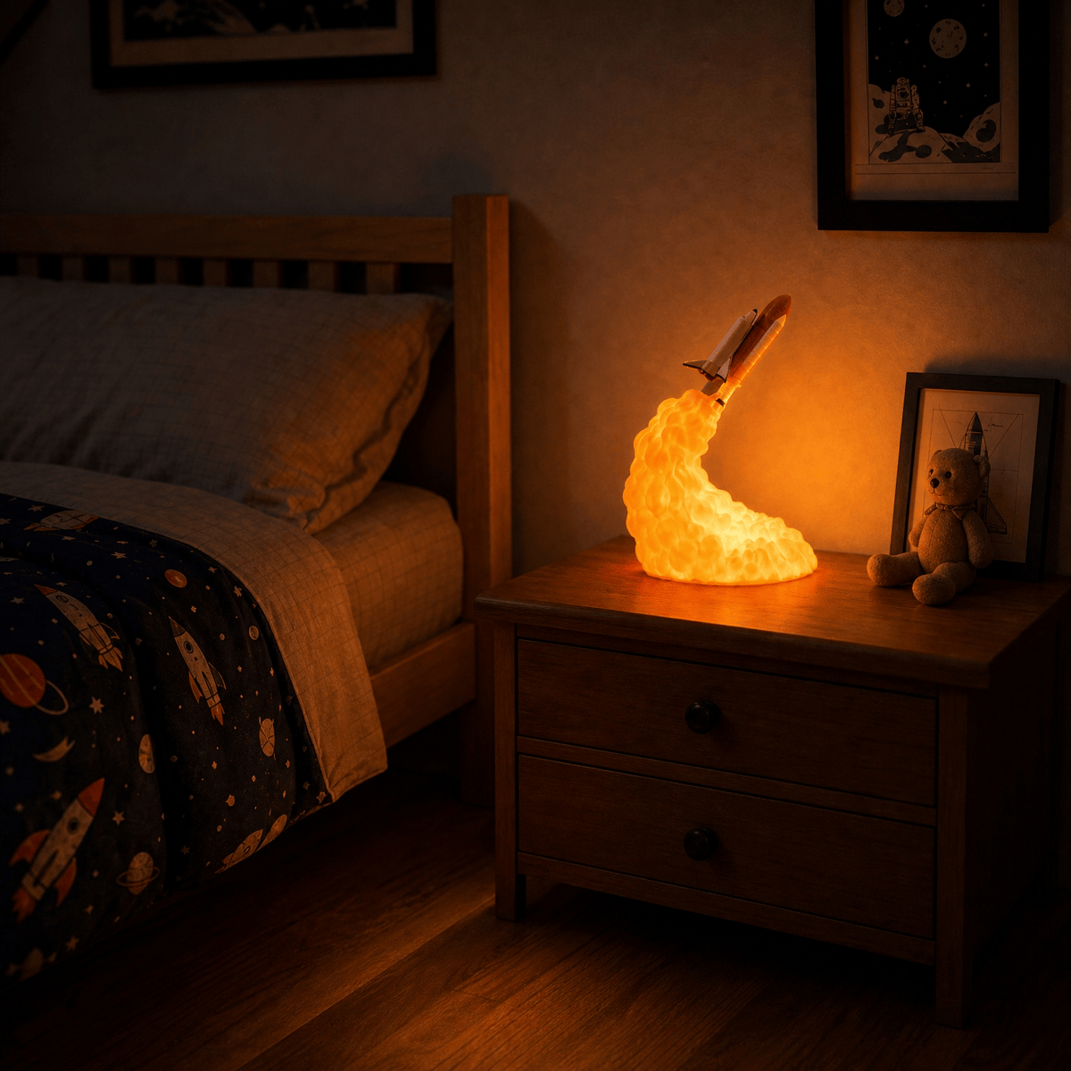 Veilleuse lampe fusée 3D rechargeable LED Les Petites Loupiotes