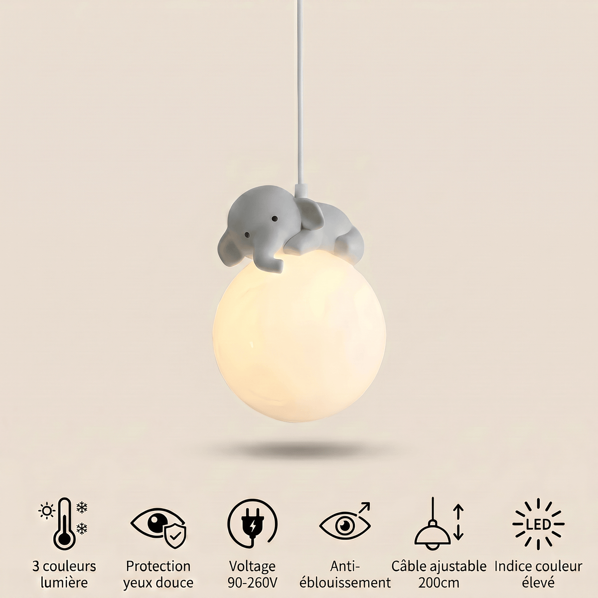 Veilleuse lampe suspension éléphant LED Les Petites Loupiotes