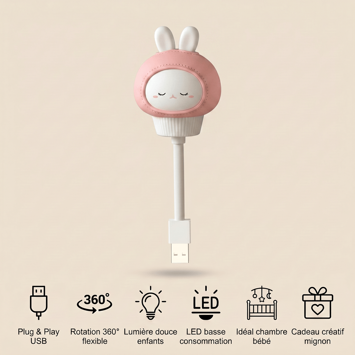 Veilleuse lapin USB rechargeable LED Les Petites Loupiotes