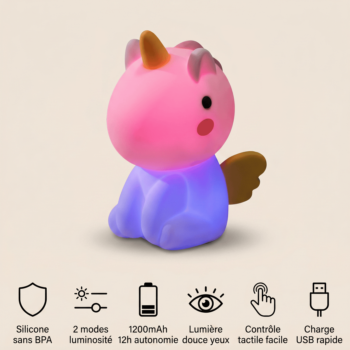 Veilleuse licorne multicolore rechargeable LED Les Petites Loupiotes