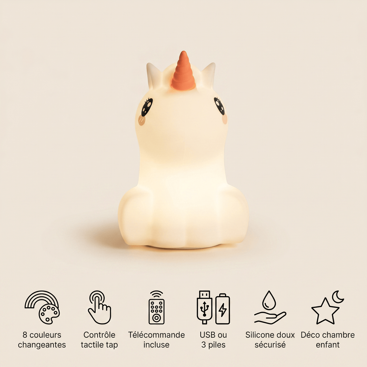Veilleuse licorne RGB rechargeable LED Les Petites Loupiotes