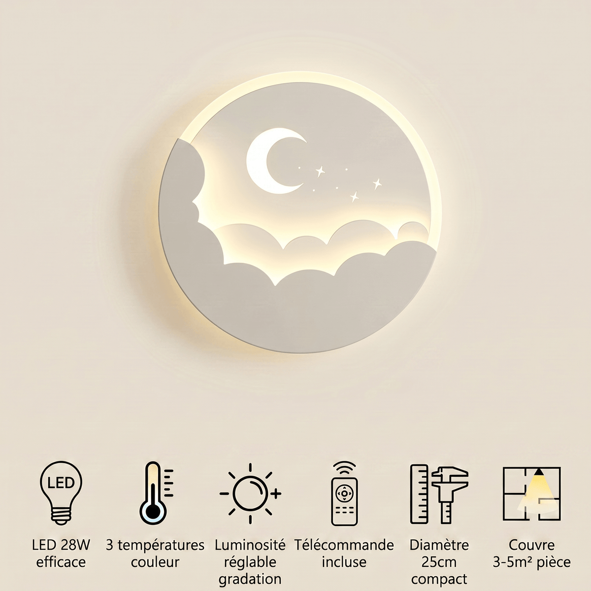 Veilleuse murale nuage lune rechargeable LED Les Petites Loupiotes
