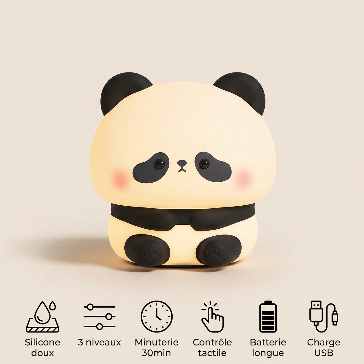 Veilleuse panda LED en silicone rechargeable Les Petites Loupiotes