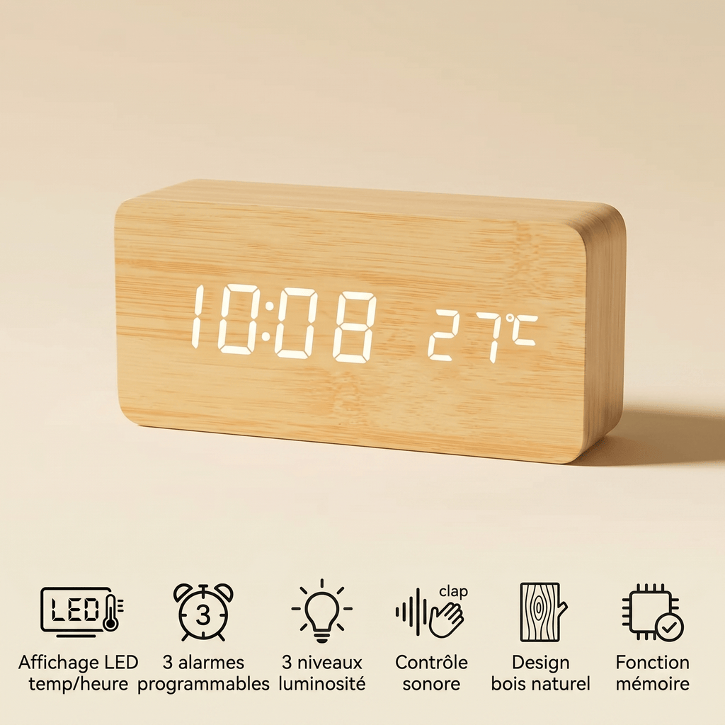 Veilleuse réveil bois rechargeable Les Petites Loupiotes