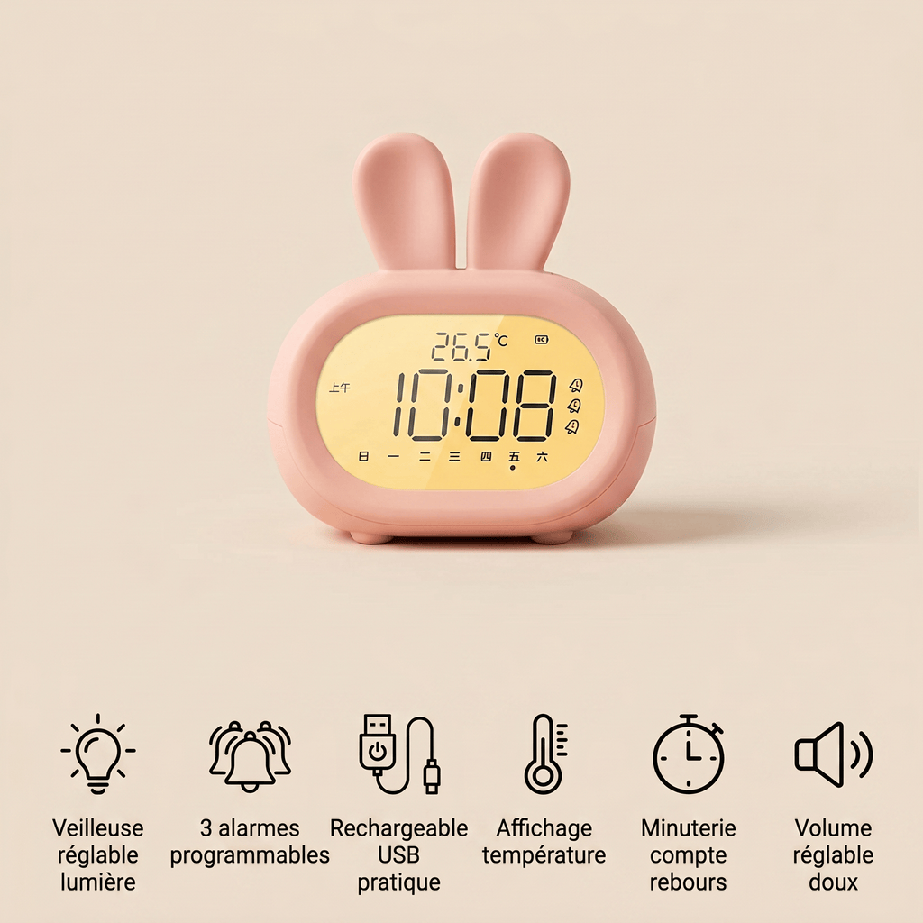 Veilleuse réveil enfant lapin rechargeable Les Petites Loupiotes