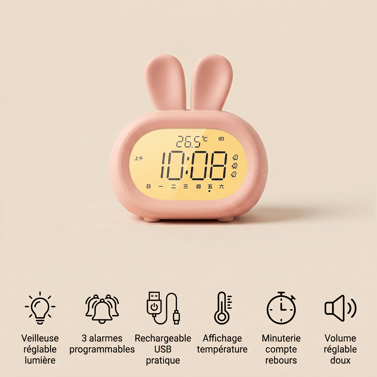 Veilleuse réveil enfant lapin rechargeable Les Petites Loupiotes