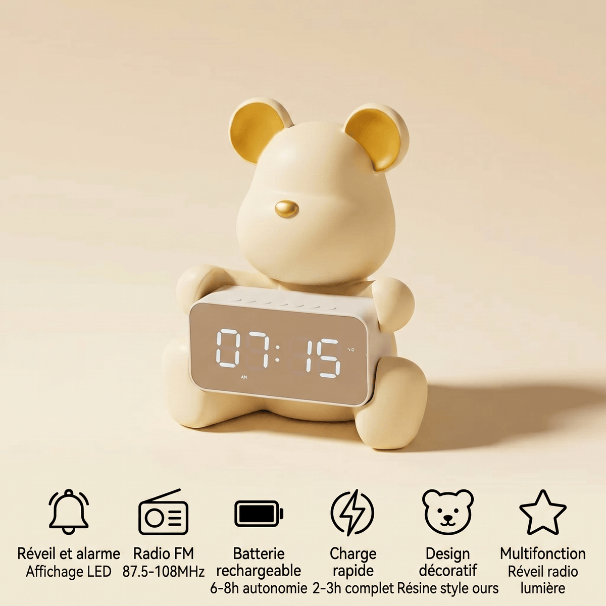 Veilleuse réveil horloge ours enfant Les Petites Loupiotes