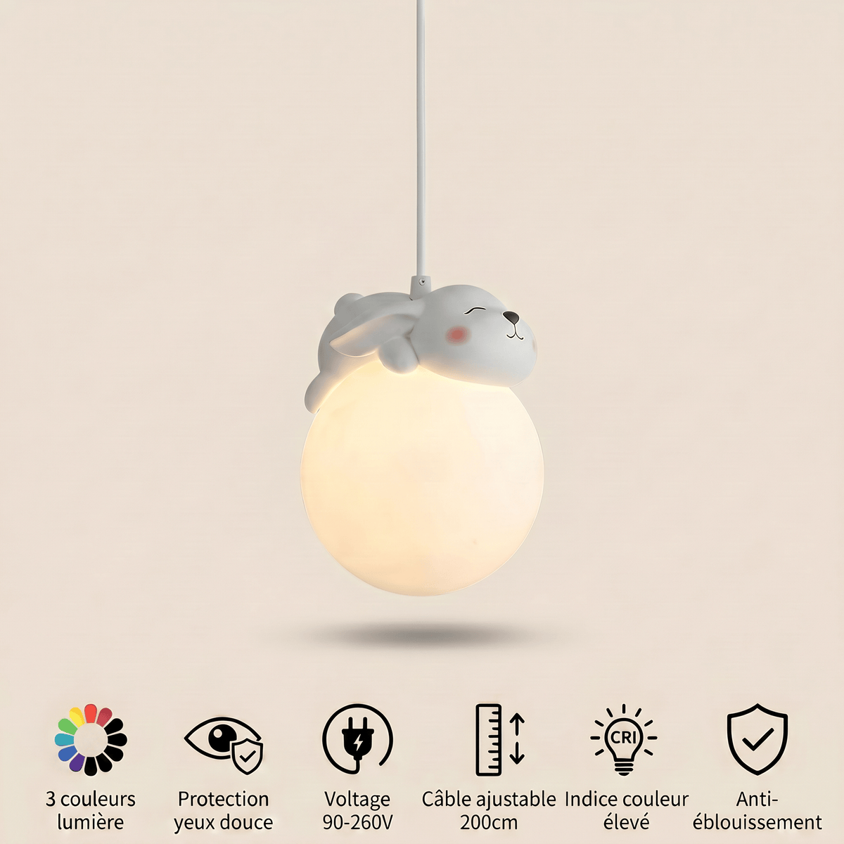 Veilleuse suspension lapin chambre bébé LED Les Petites Loupiotes
